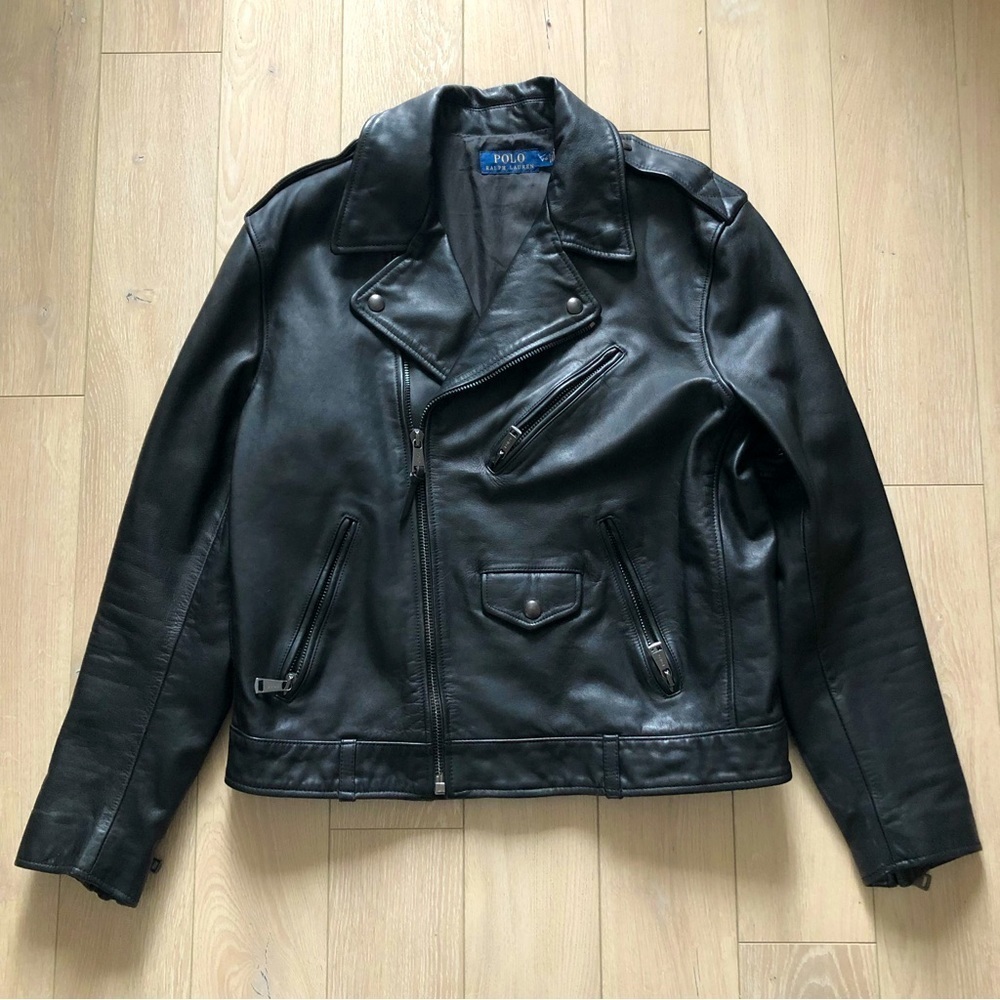 NWOT Polo Ralph Lauren Black Cow Hide Biker Leather Jacket